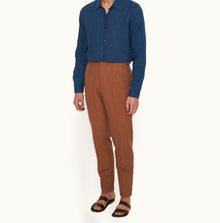 Carsyn Slim Fit Tapered Cotton-Linen Trousers Woven | Cinnamon Coffee