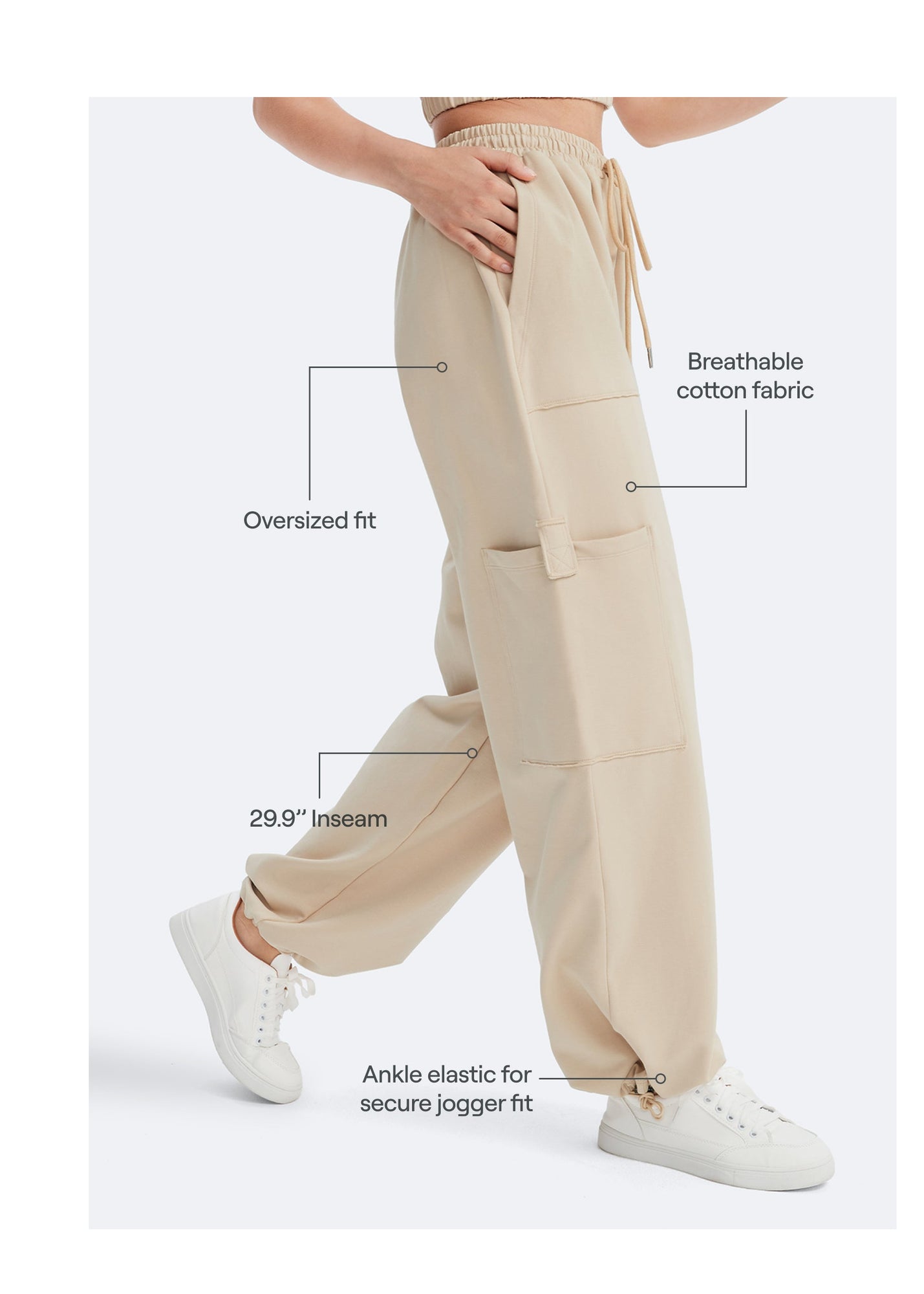 Casual Drawstring Waist Sweatpants | Oat Milk Beige