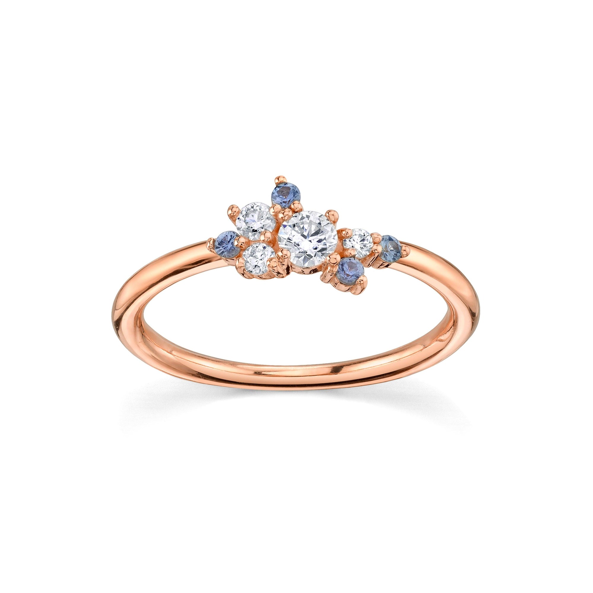 Women | Blue Sapphire & White Diamond Charlotte Mini Cluster Ring | 14k Rose Gold