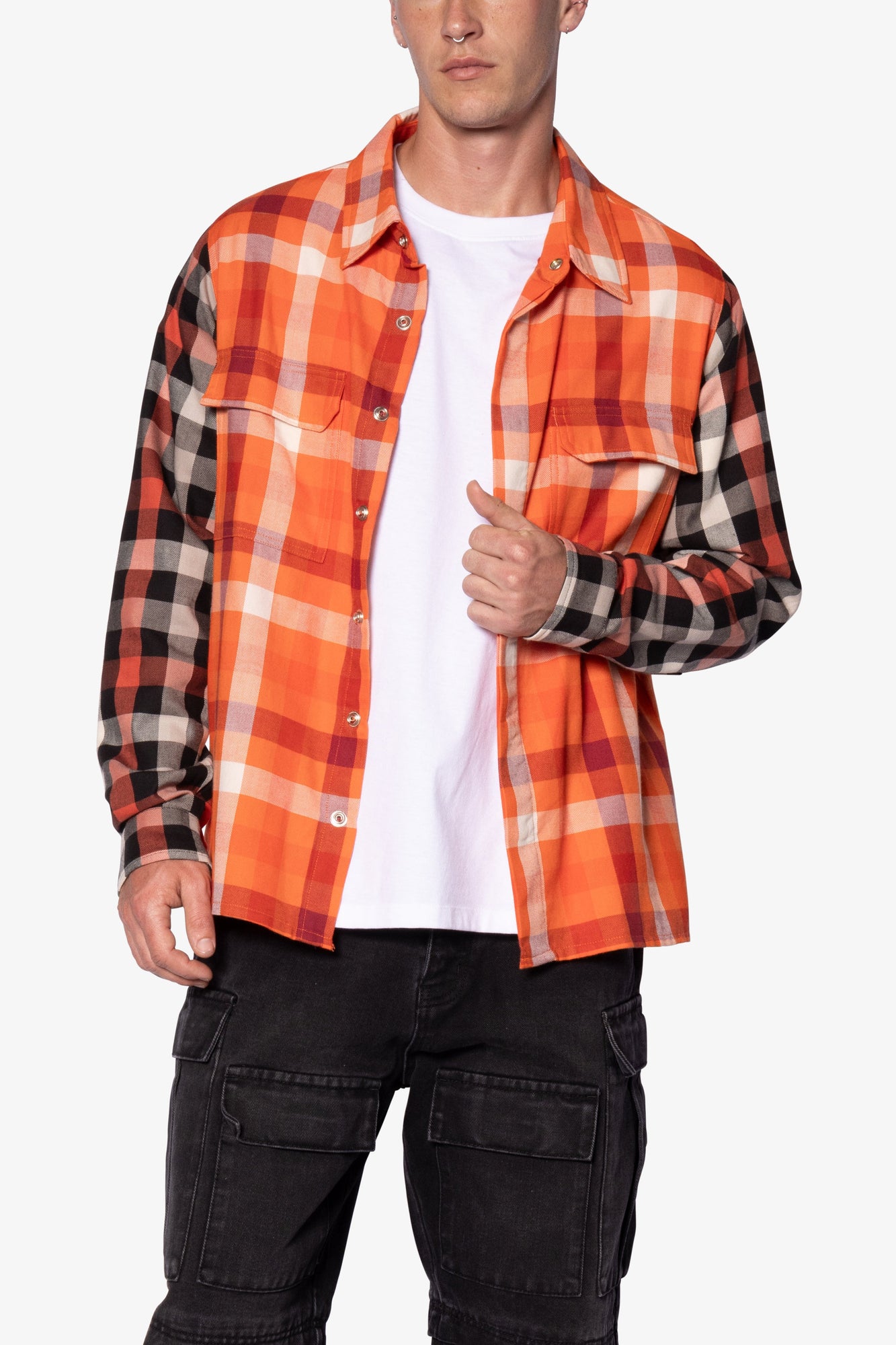Checked Snap Front Shirt | Orange x Black