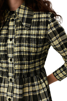 Checkered Seersucker Shirt Dress | Check Elfin Yellow