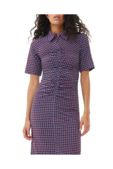 Checkered Stretch Seersucker Fitted Dress | Racing Red