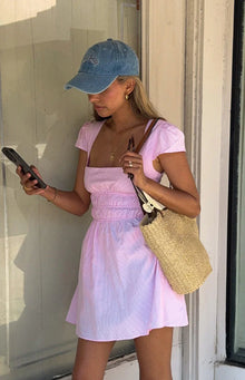 Clairo Cap Sleeve Mini dress | Light Pink Stripe