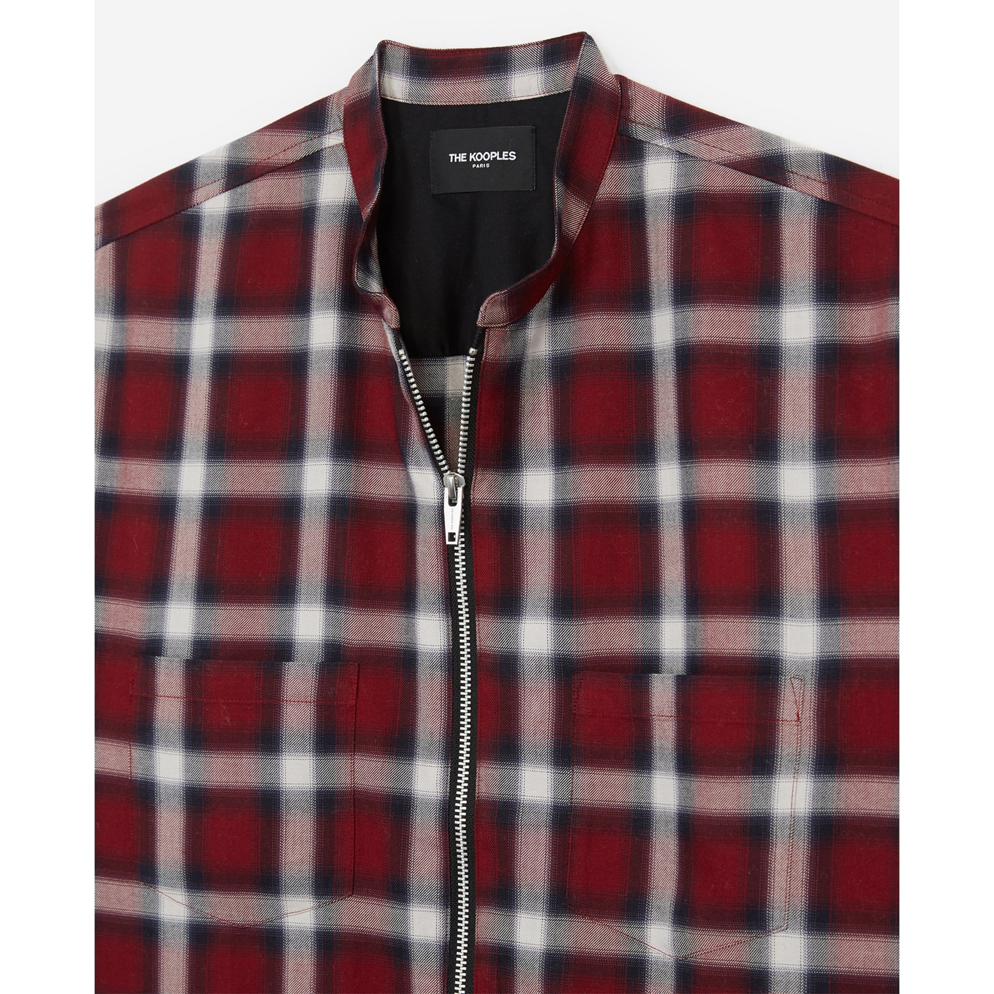 Collarless Zipped Check Shirt | Men | Red White