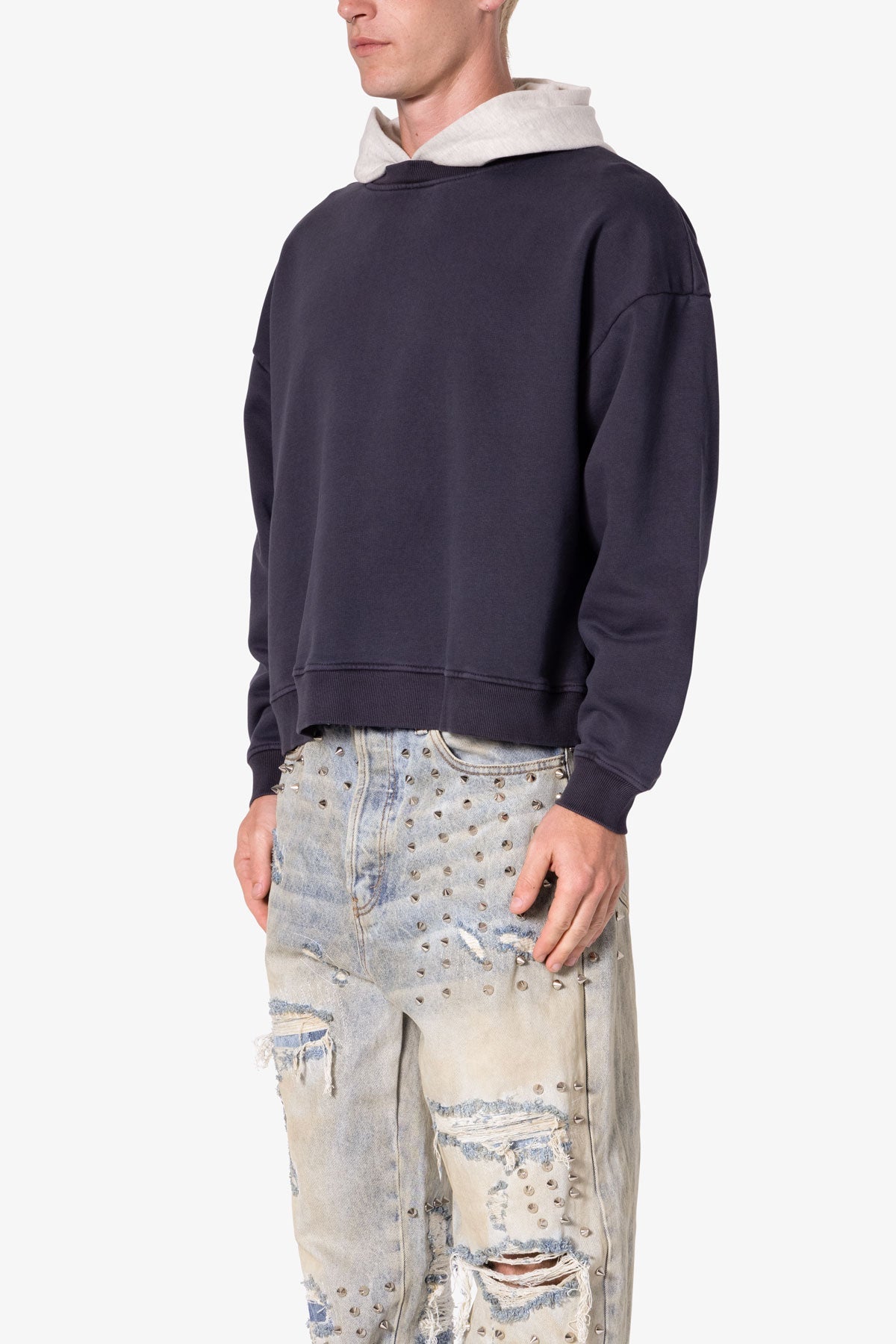Contrast Crewneck Hoodie | Navy x Grey