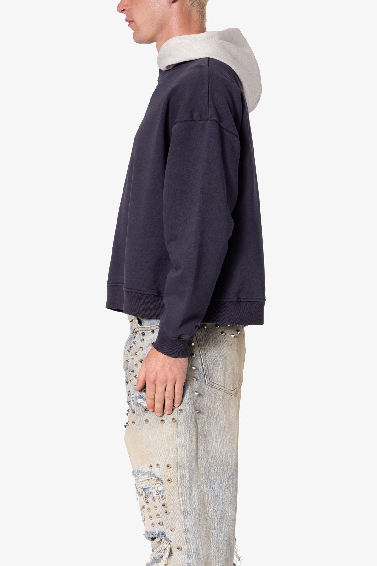 Contrast Crewneck Hoodie | Navy x Grey