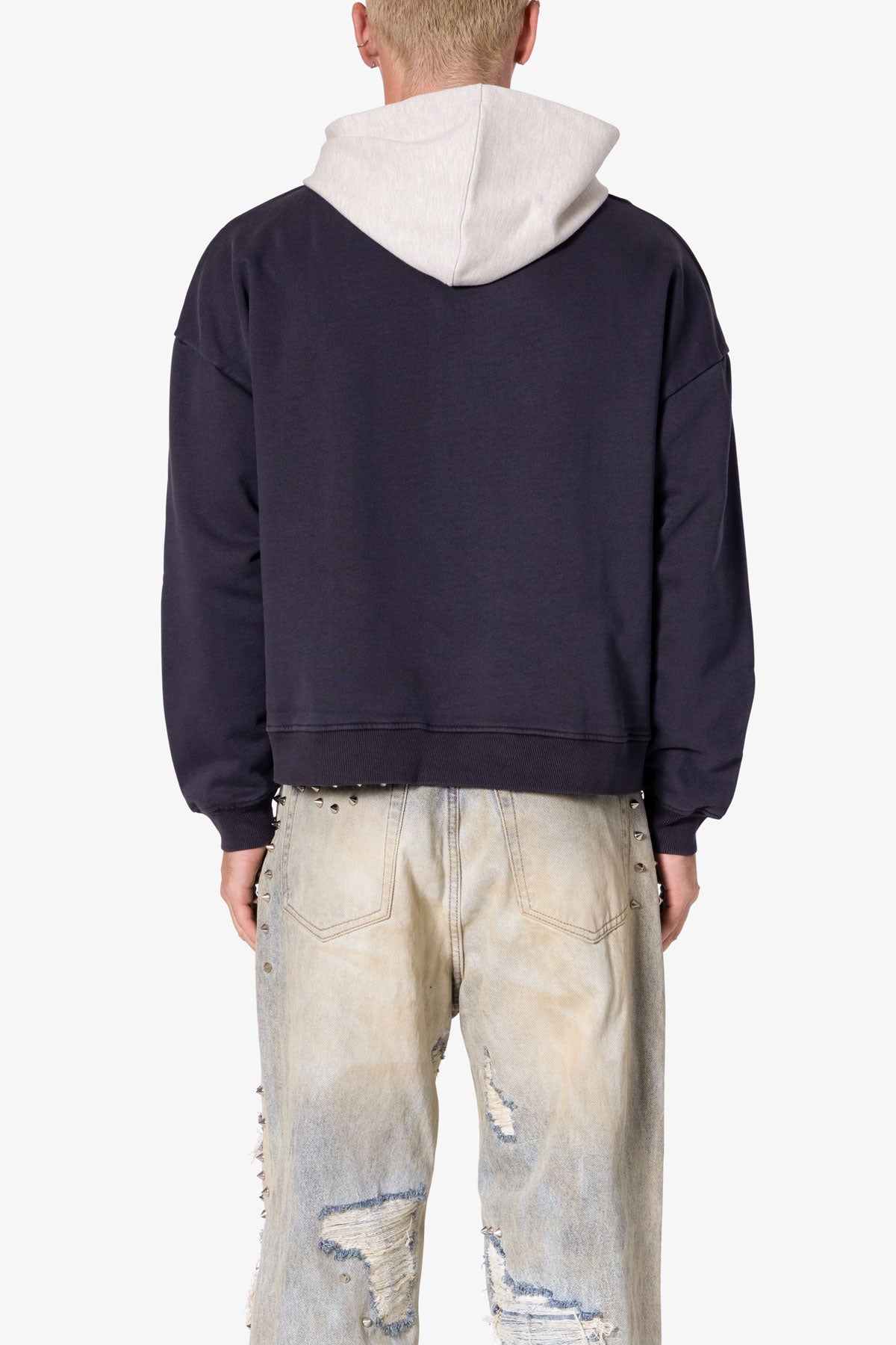 Contrast Crewneck Hoodie | Navy x Grey