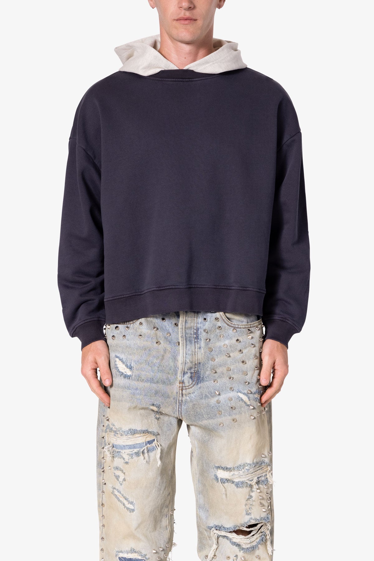 Contrast Crewneck Hoodie | Navy x Grey