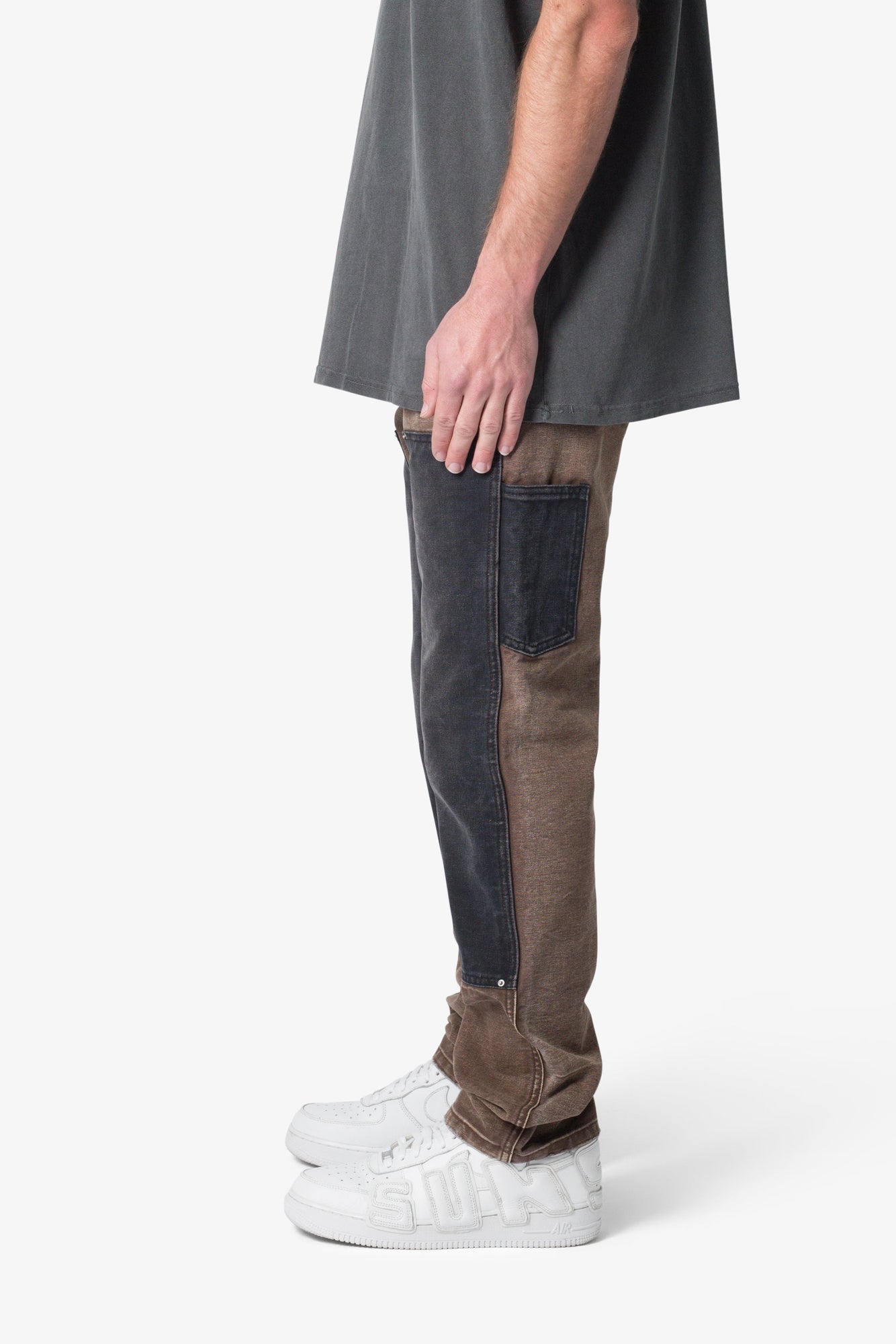 Contrast Double Knee Denim | Brown