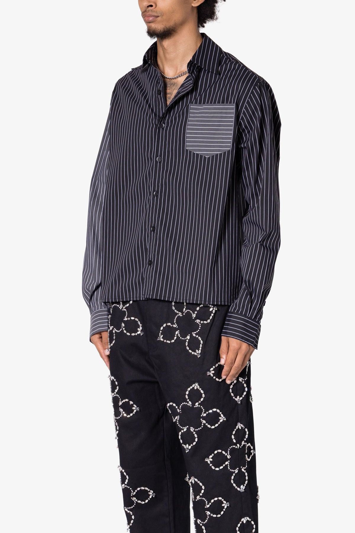 Contrast Sleeve Striped Shirt | Black