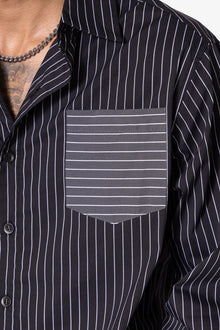 Contrast Sleeve Striped Shirt | Black