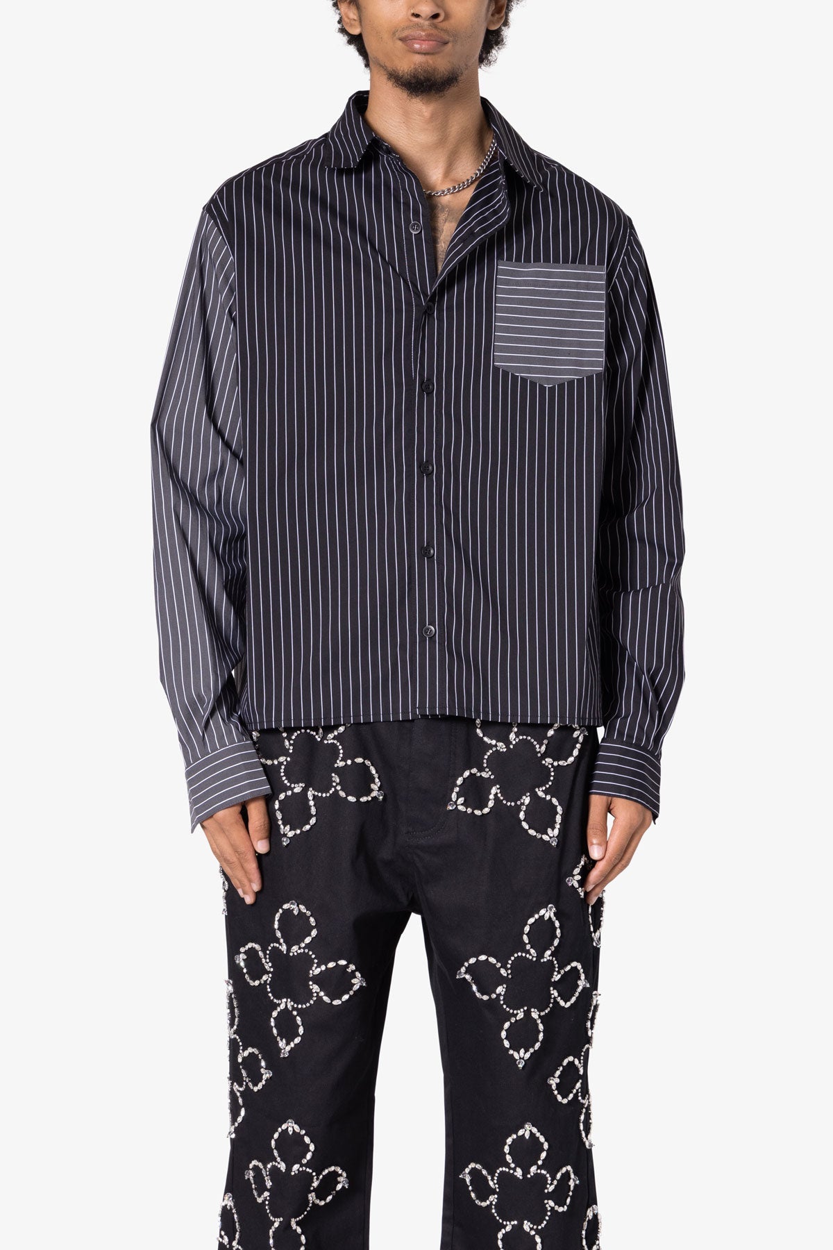 Contrast Sleeve Striped Shirt | Black