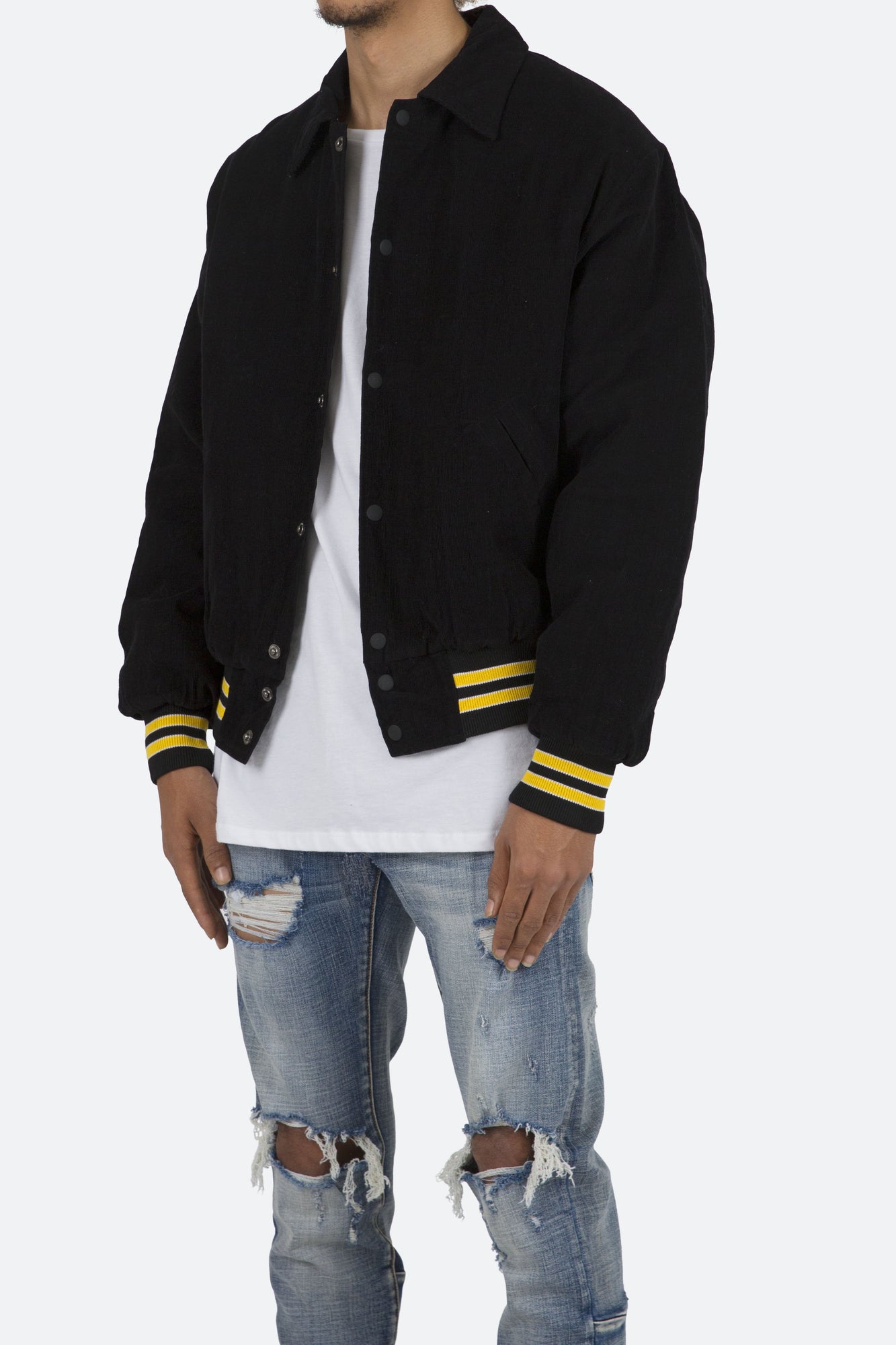 Corduroy Collar Jacket | Black x Yellow