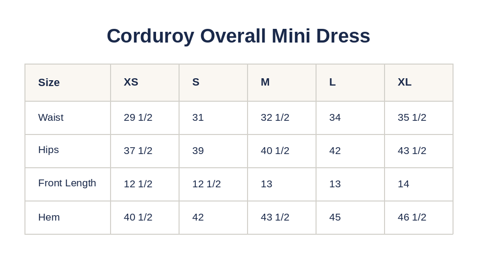 Product size guide