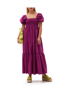 Cotton Poplin Smock Maxi Dress | Purple Wine