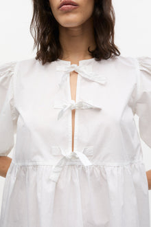 Cotton Poplin Tie String Mini Dress | Bright White