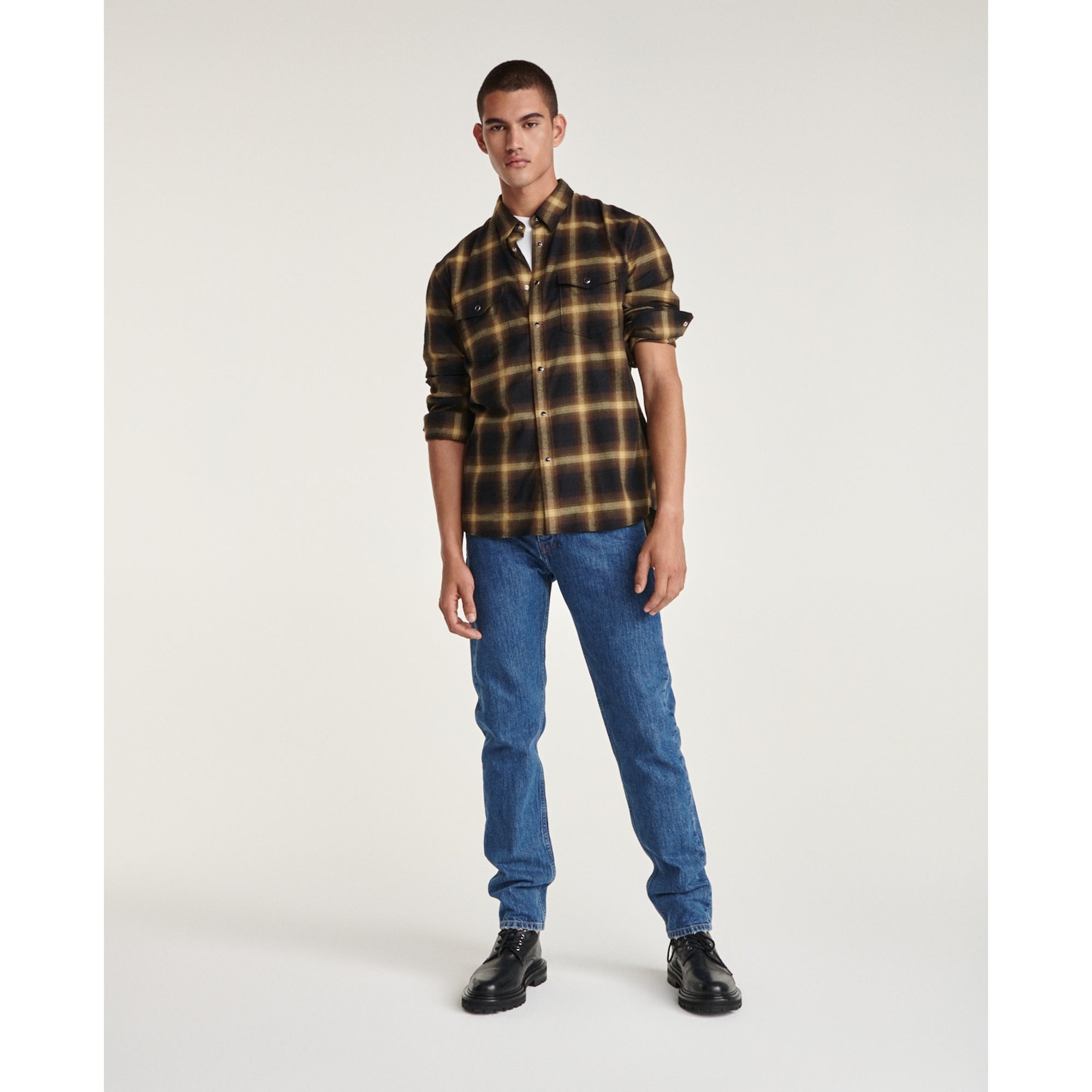 Cotton Shirt With And Checks | Men | Yellow Black