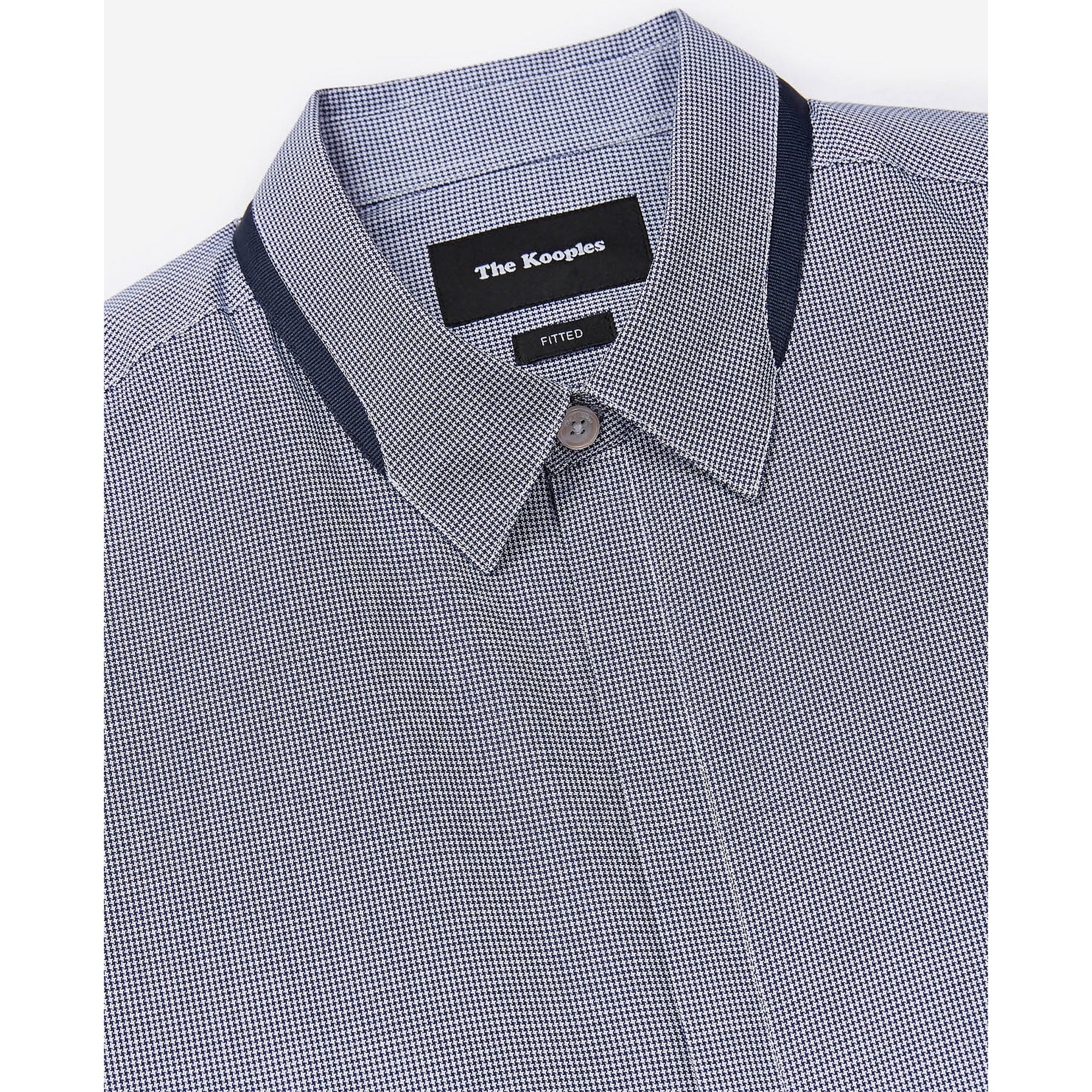 Cotton Shirt With Houndstooth Micro-Pattern | Men | Blue White