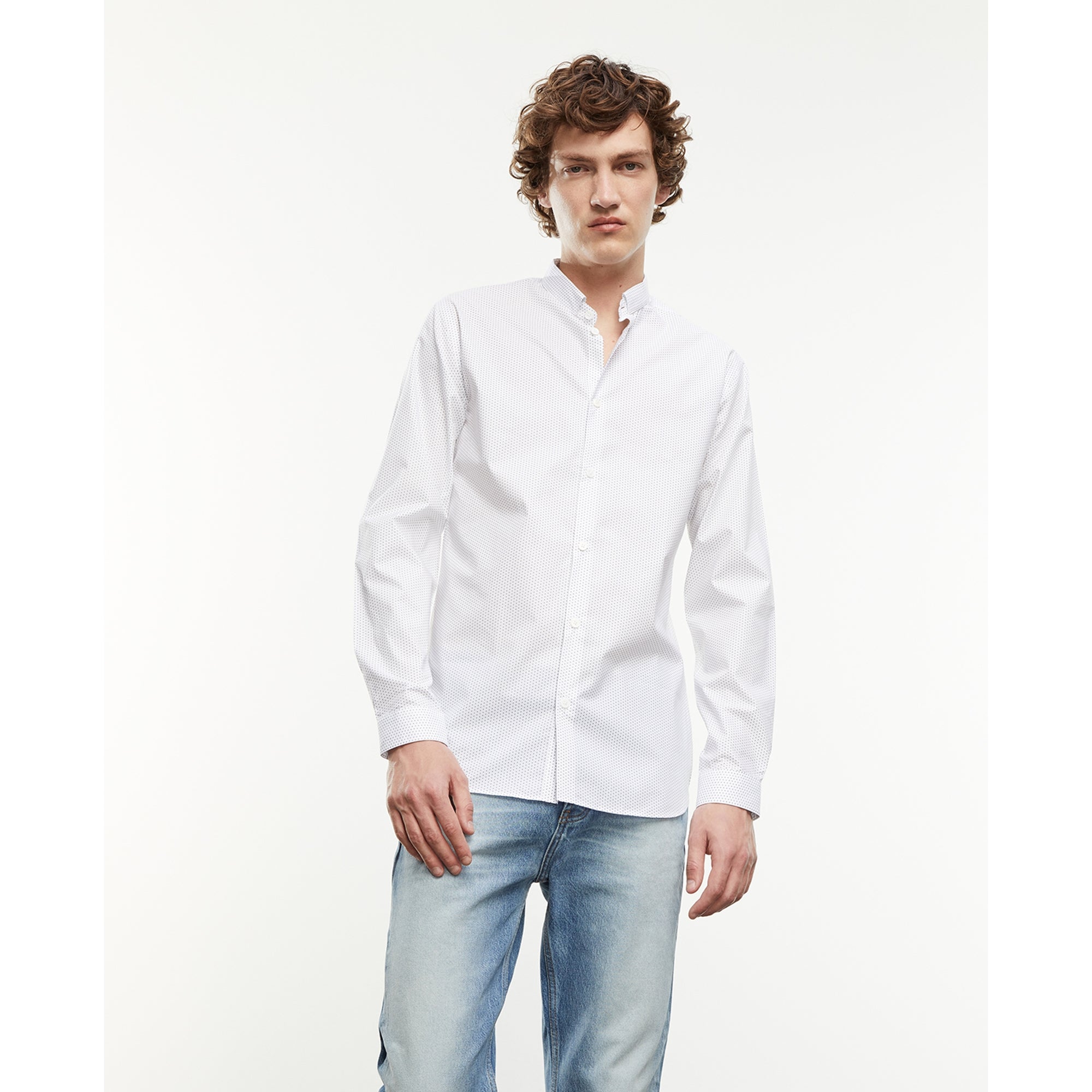 Cotton Shirt With Micro Print | Men | White