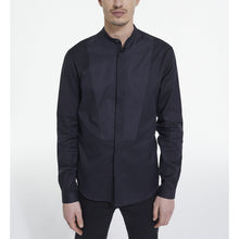 Cotton Shirt With Officer Collar | Men | Black