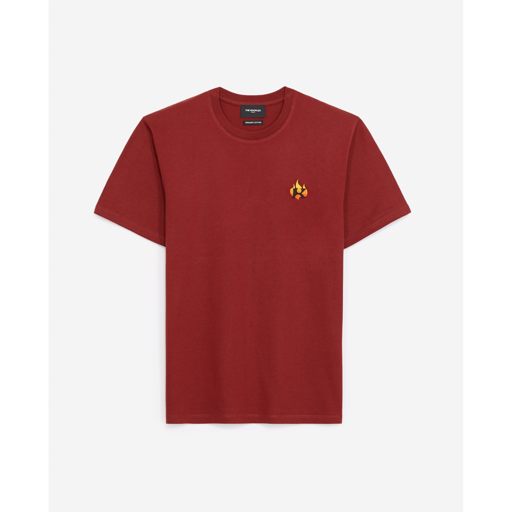 Cotton T-Shirt With Flame Embroidery | Men | Red