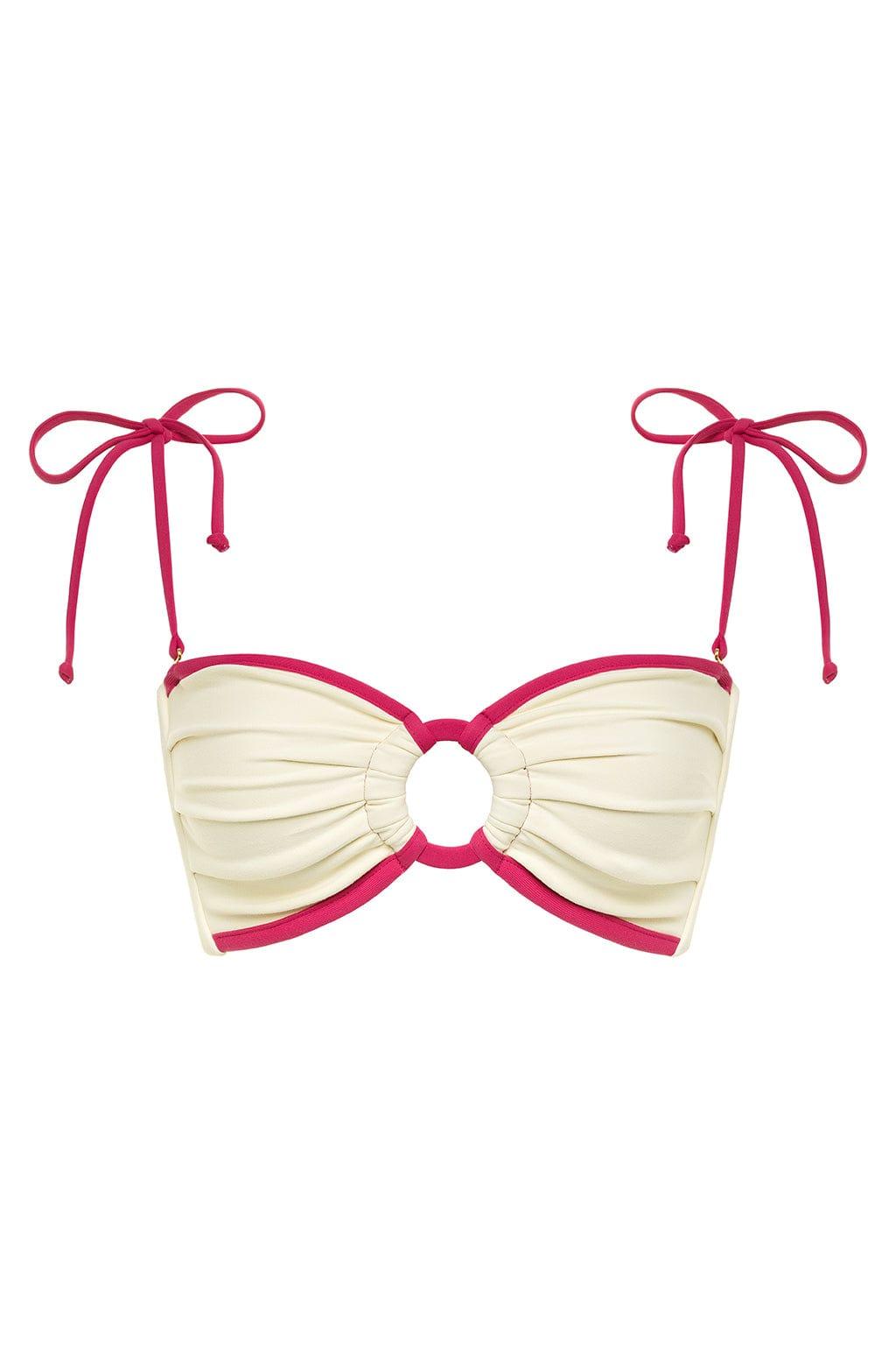 Tori Ties Bandeau Bikini Top | Cream Raspberry Binded