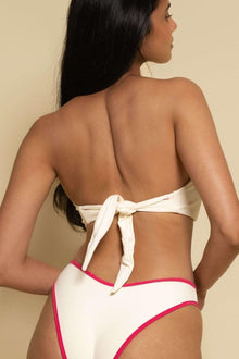 Tori Ties Bandeau Bikini Top | Cream Raspberry Binded