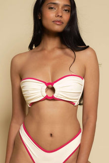 Tori Ties Bandeau Bikini Top | Cream Raspberry Binded