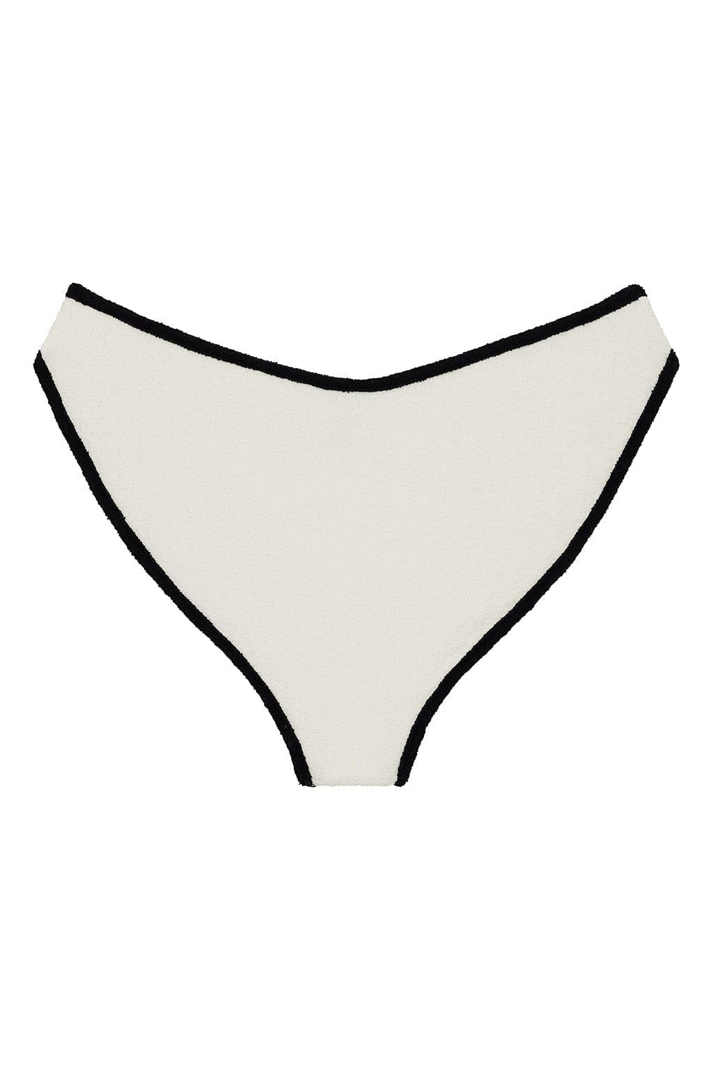 (Black Binded) Added Coverage Lulu Bikini Bottom | Cream Black Binded Terry Rib