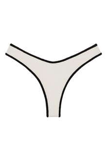 (Black Binded) Added Coverage Lulu Bikini Bottom | Cream Black Binded Terry Rib