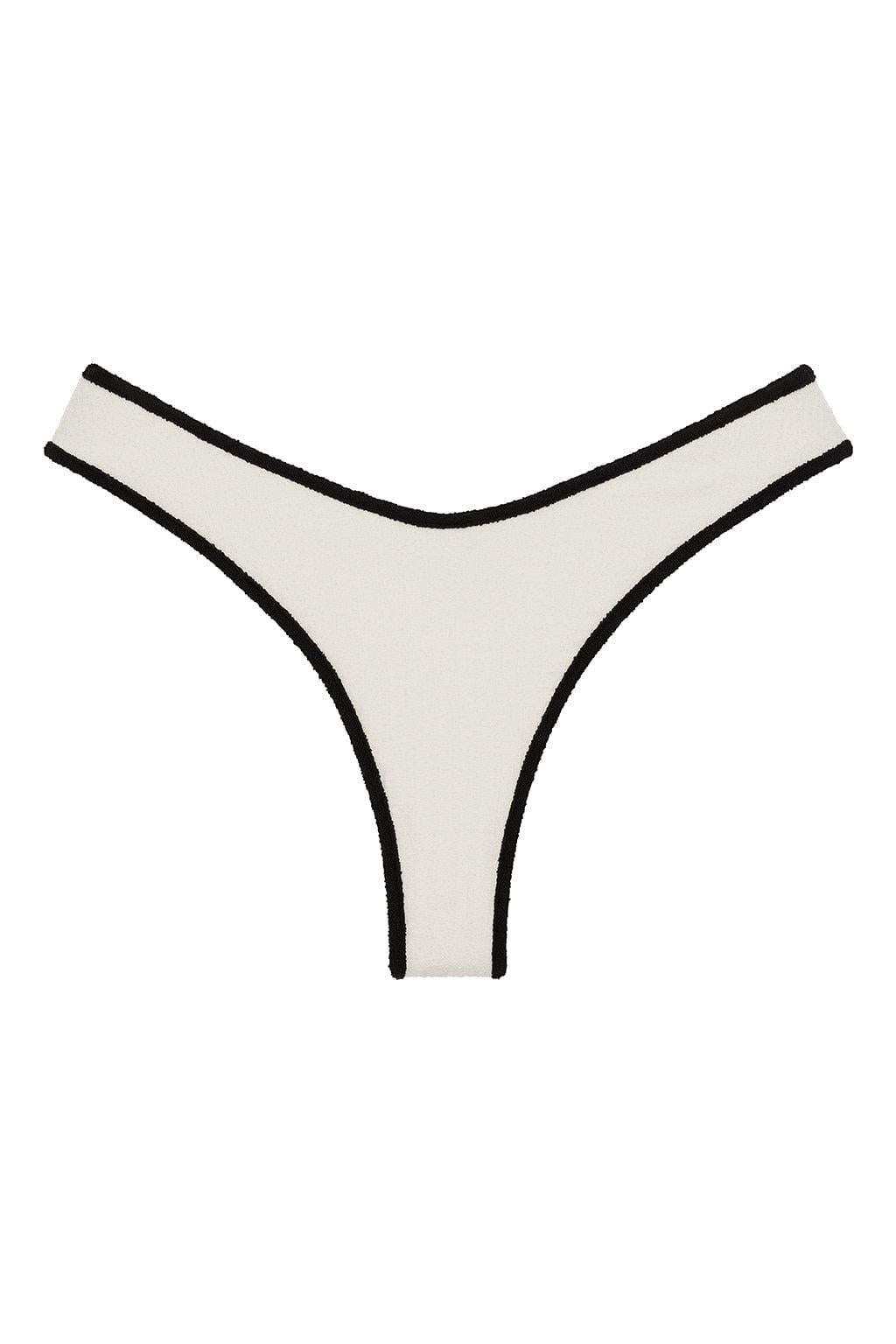 (Black Binded) Added Coverage Lulu Bikini Bottom | Cream Black Binded Terry Rib