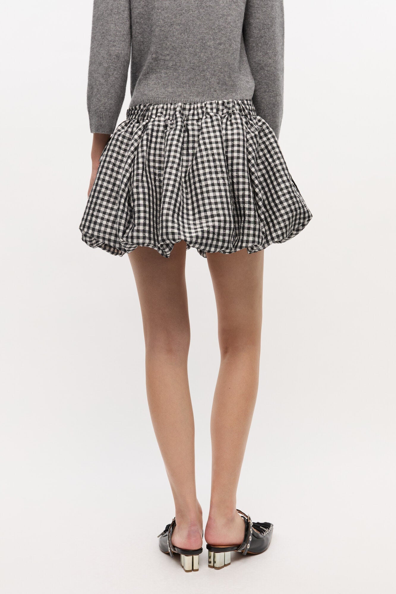 Crinkled Check Mini Bubble Skirt | Black