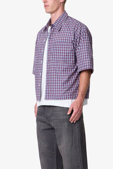 Crispy Poplin Over Shirt | Red/Blue