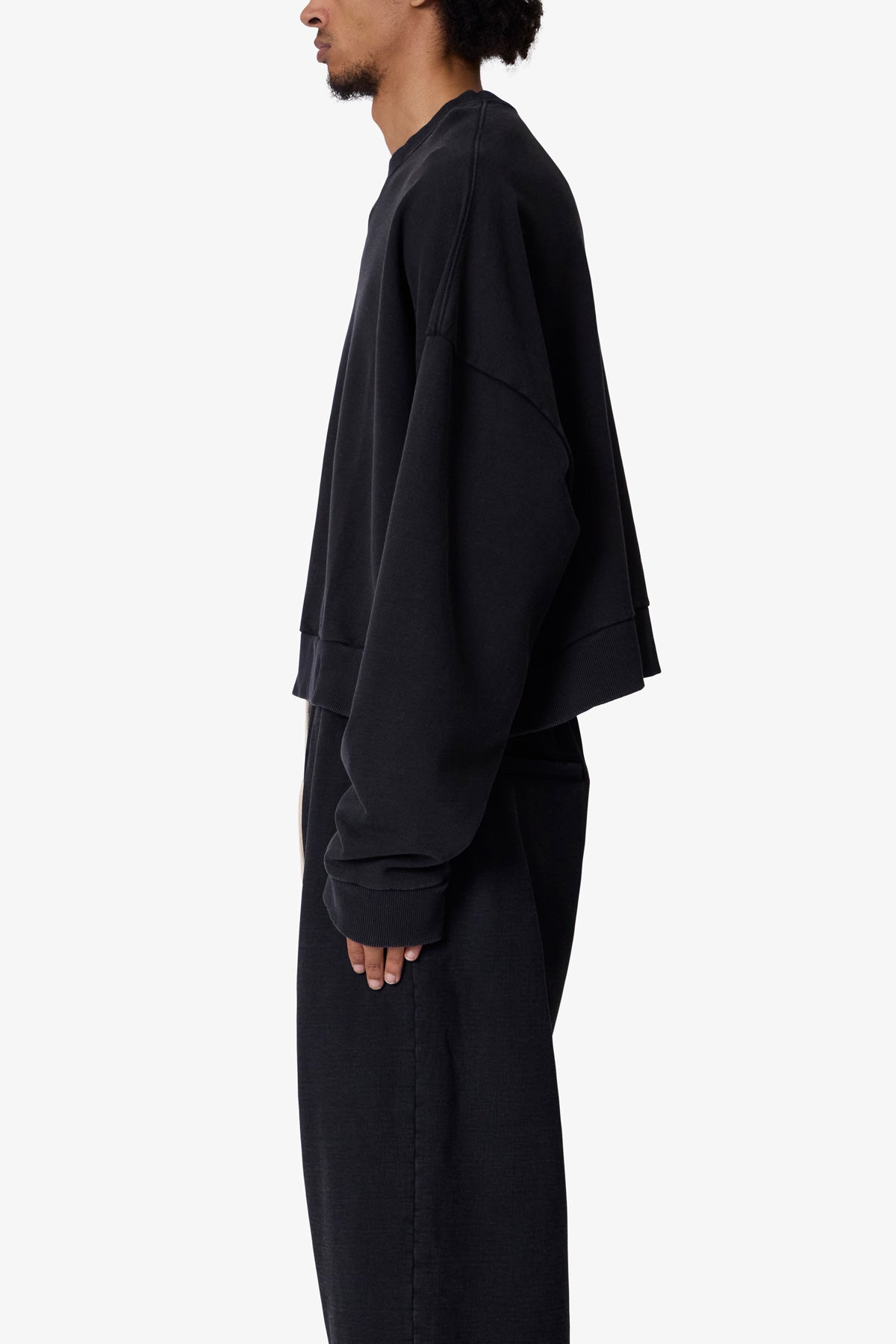 Cropped Crewneck | Washed Black