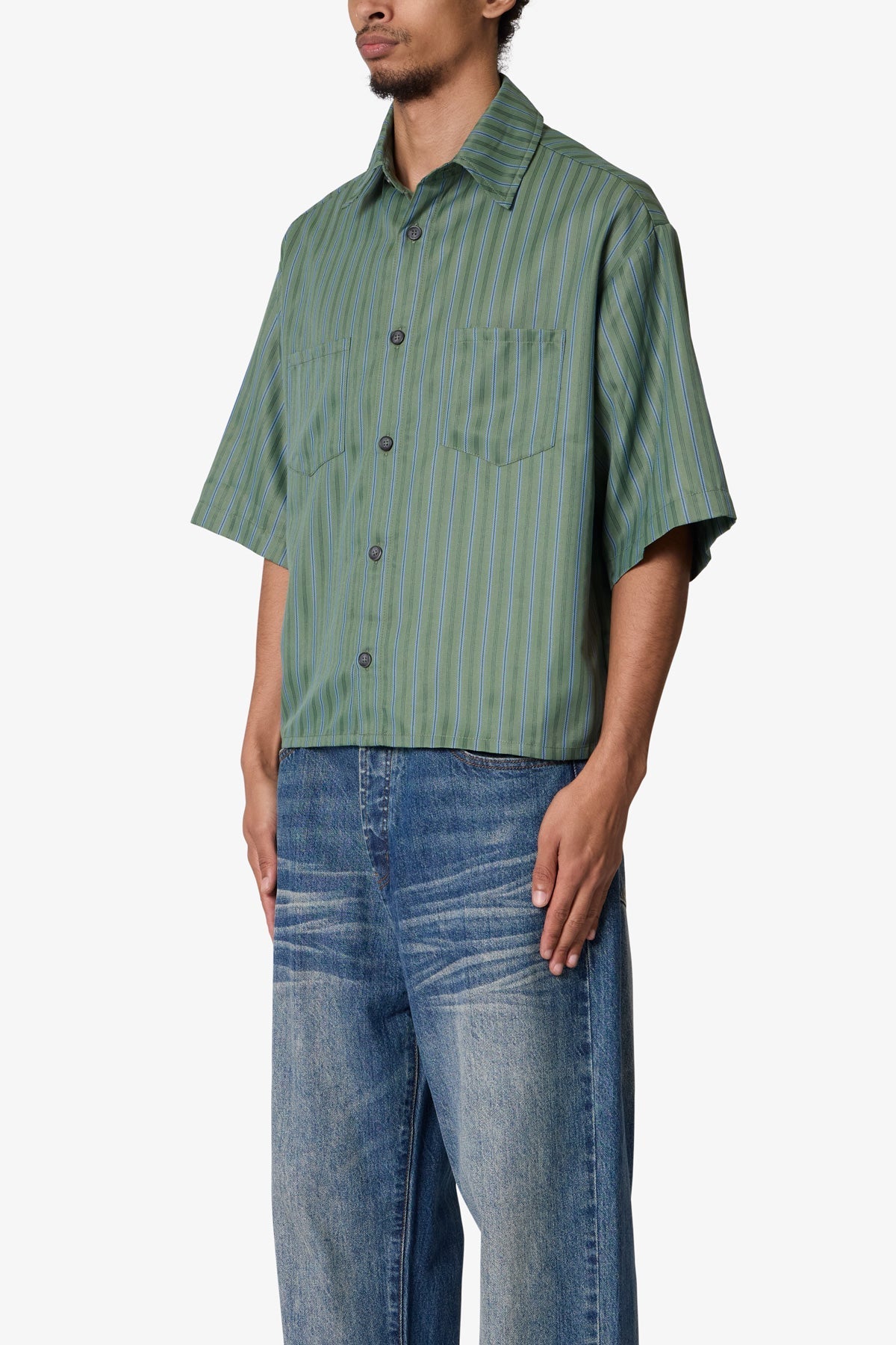 Cropped Striped Pajama Shirt | Green