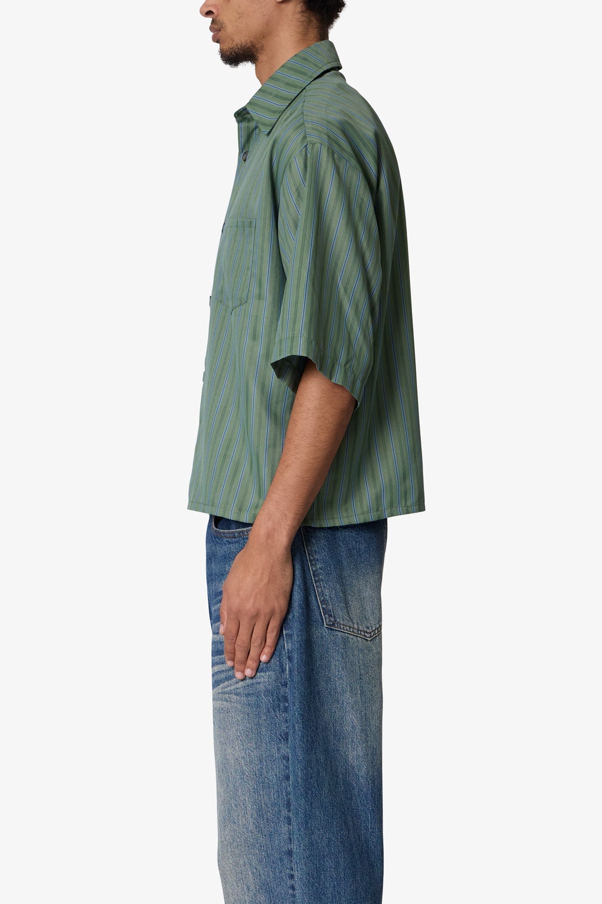 Cropped Striped Pajama Shirt | Green
