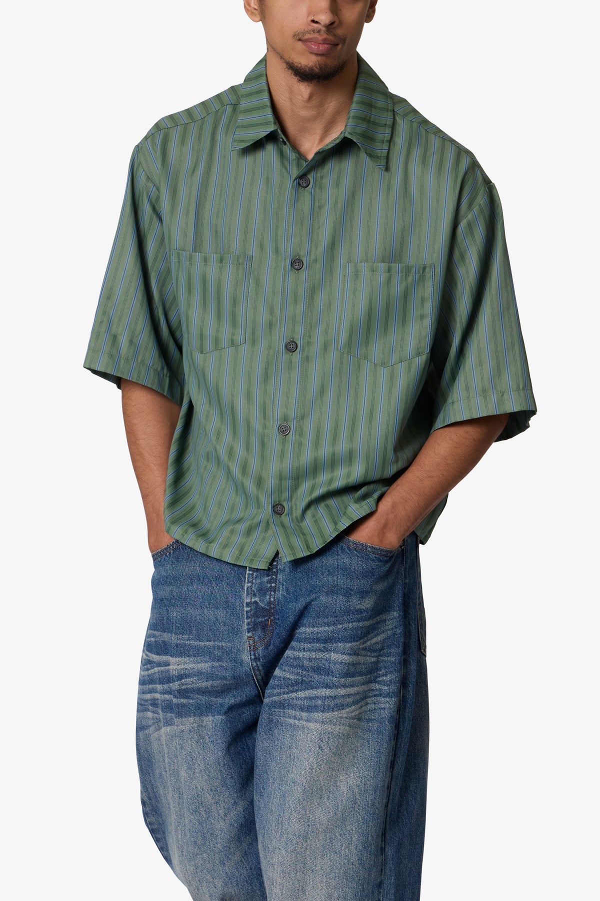 Cropped Striped Pajama Shirt | Green