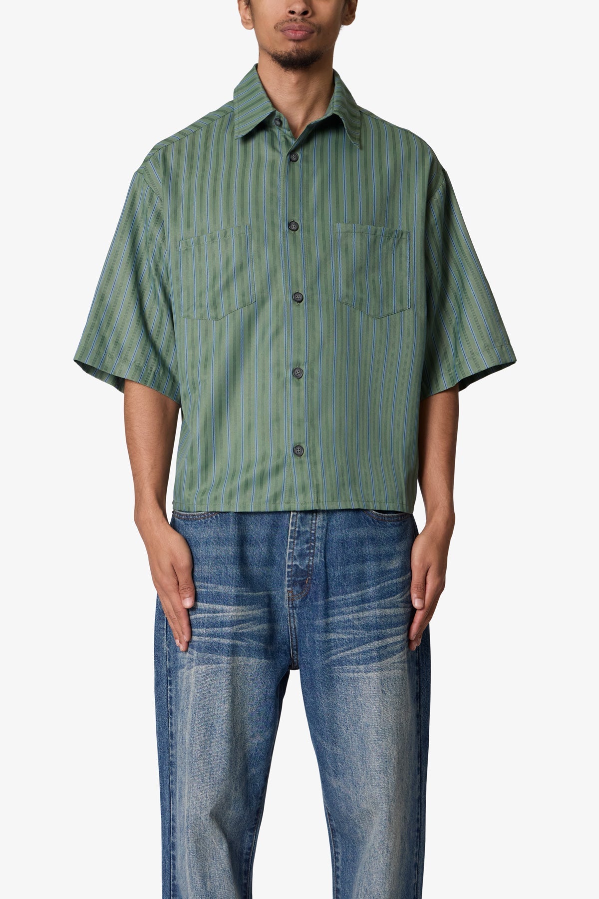 Cropped Striped Pajama Shirt | Green