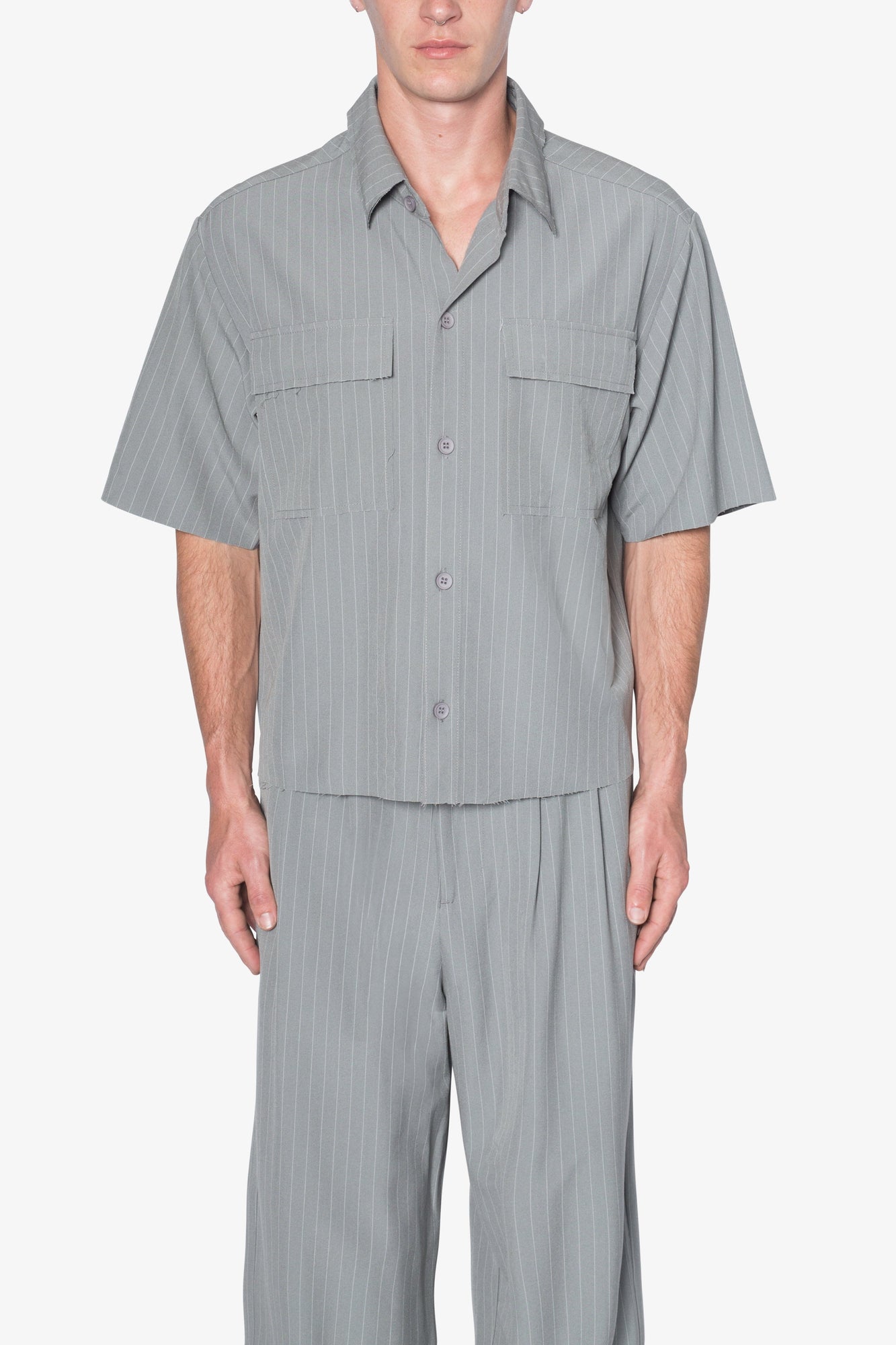 Cropped Woven Shirt | Grey