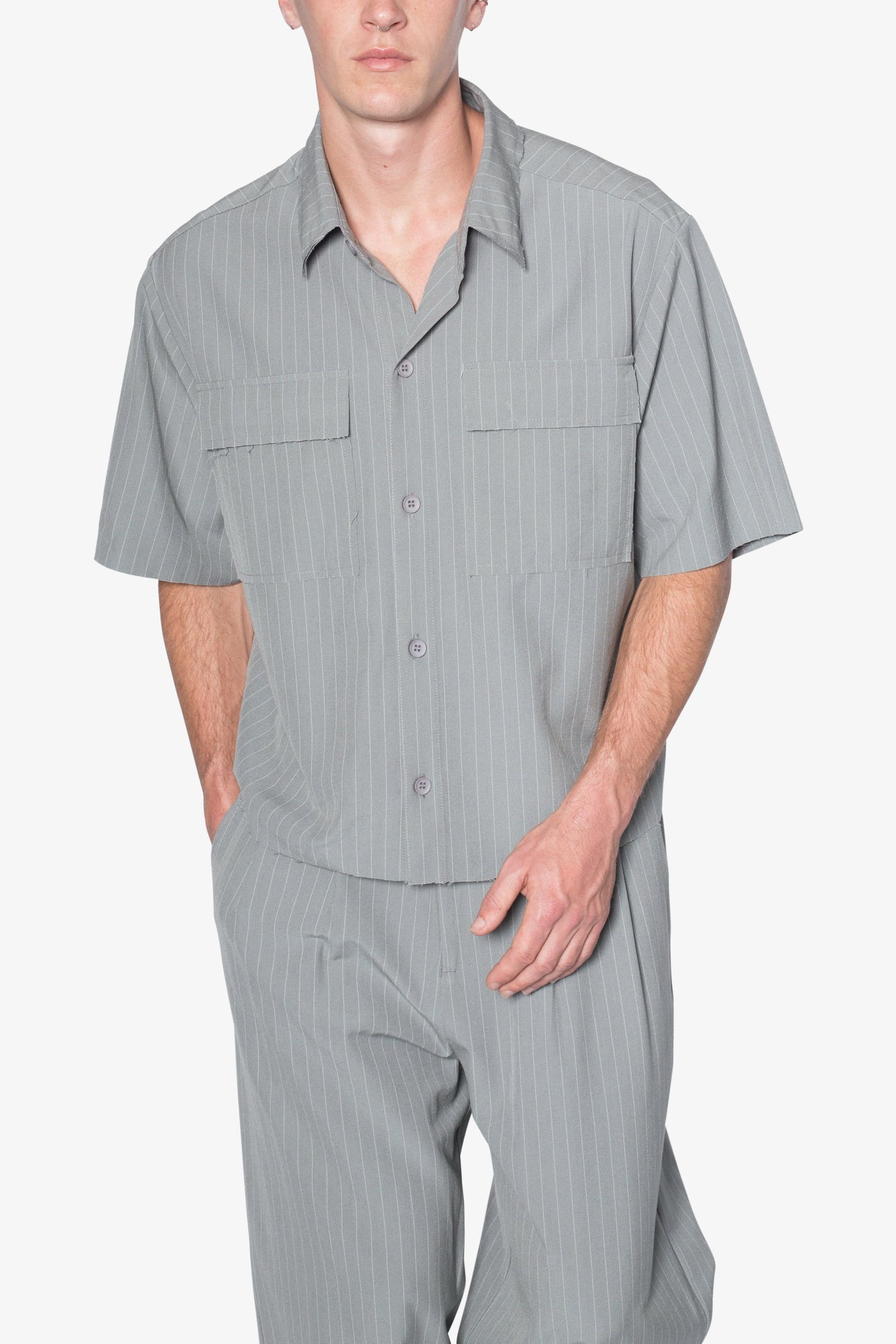 Cropped Woven Shirt | Grey