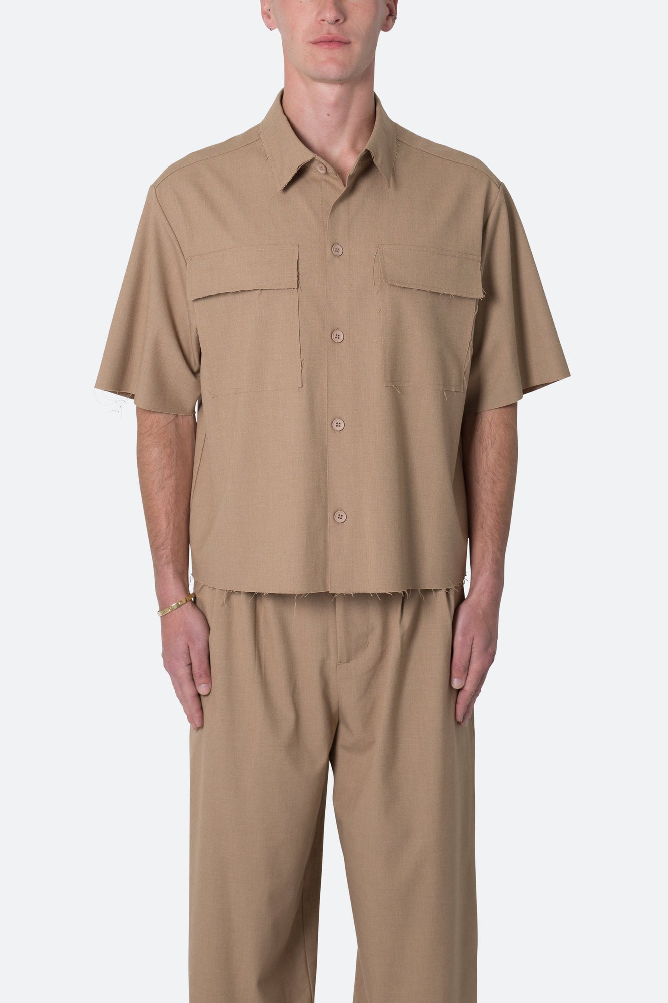 Cropped Woven Shirt | Khaki