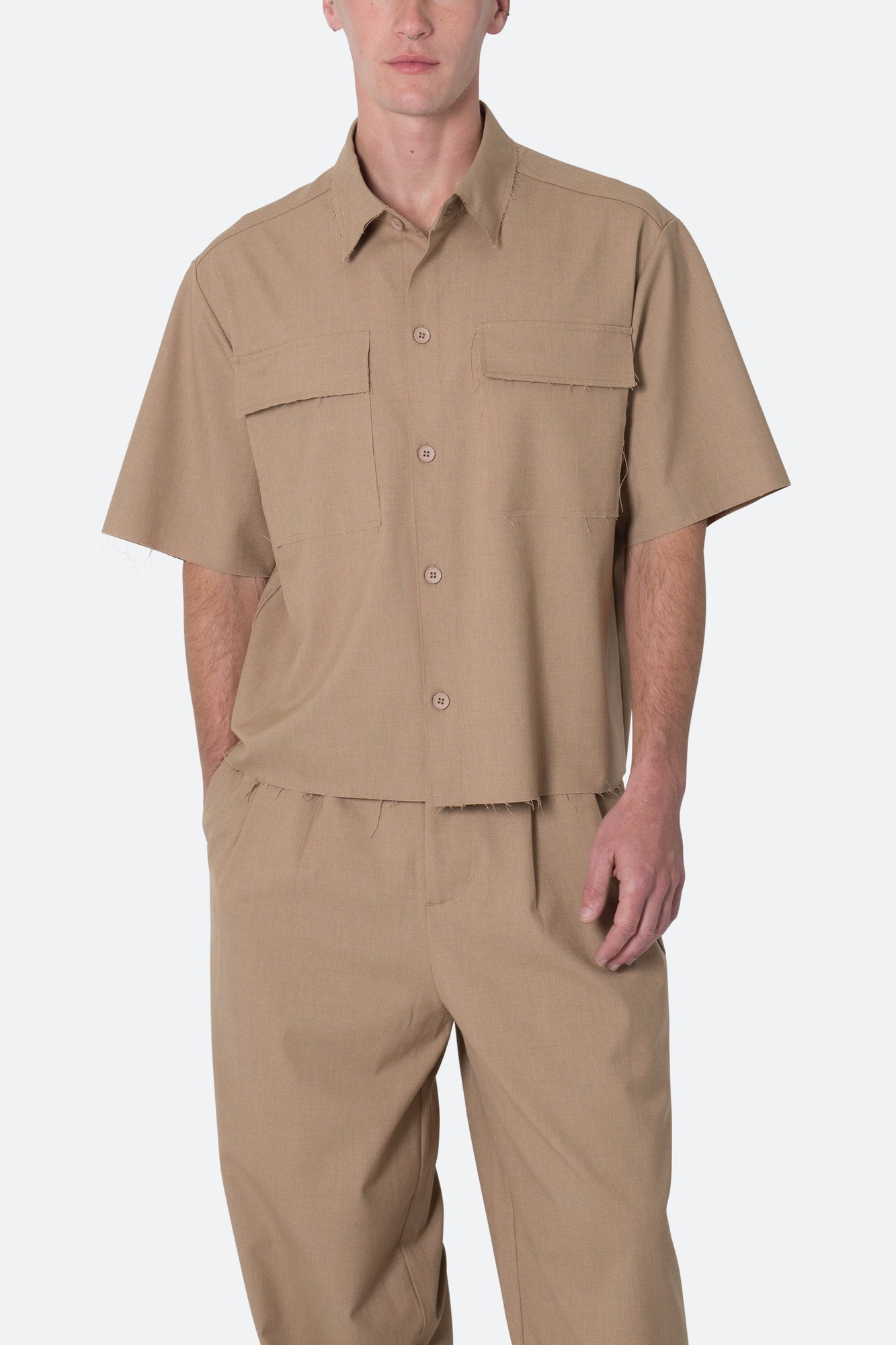 Cropped Woven Shirt | Khaki