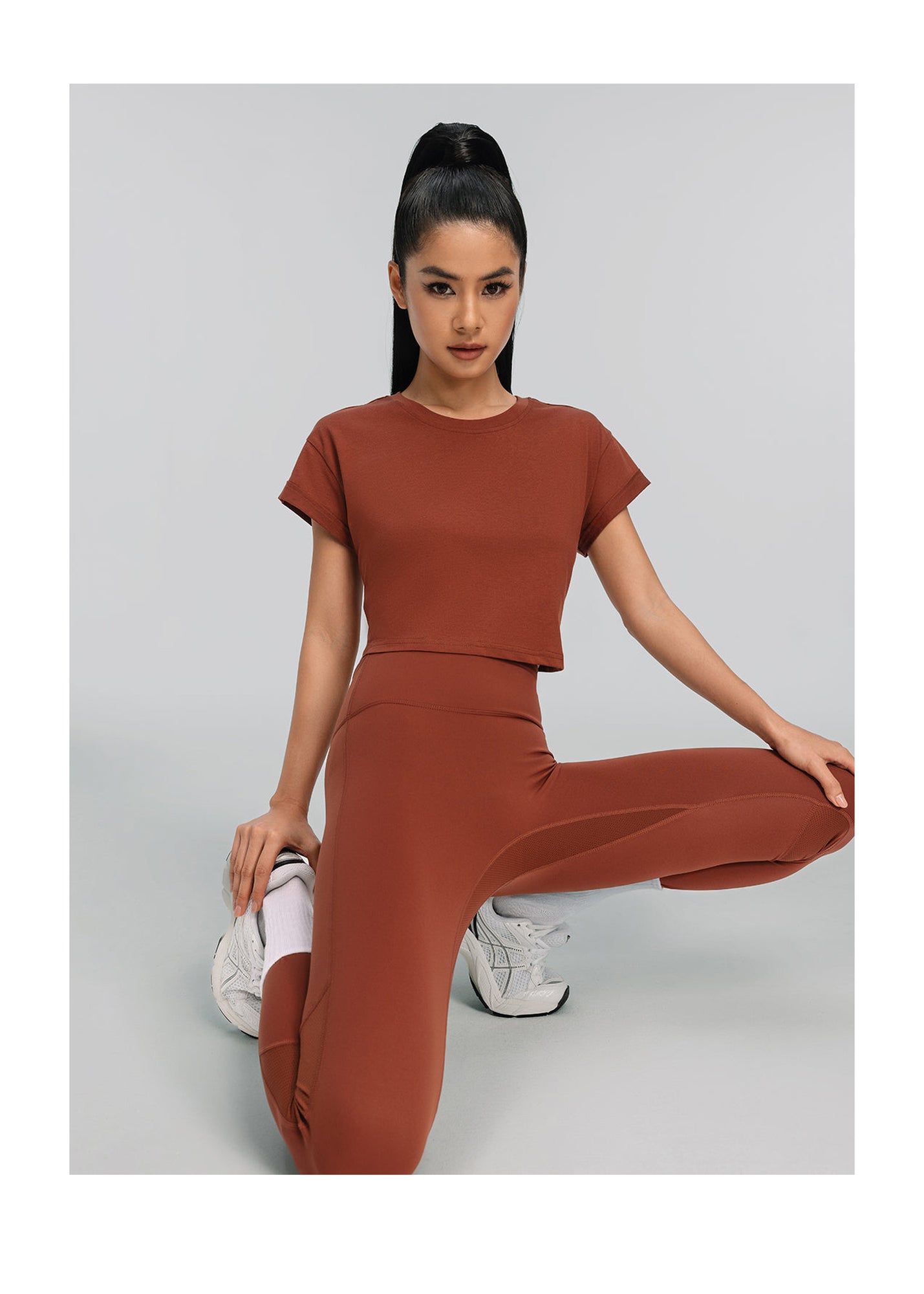Cropped Cotton T-Shirt | Rust Brown