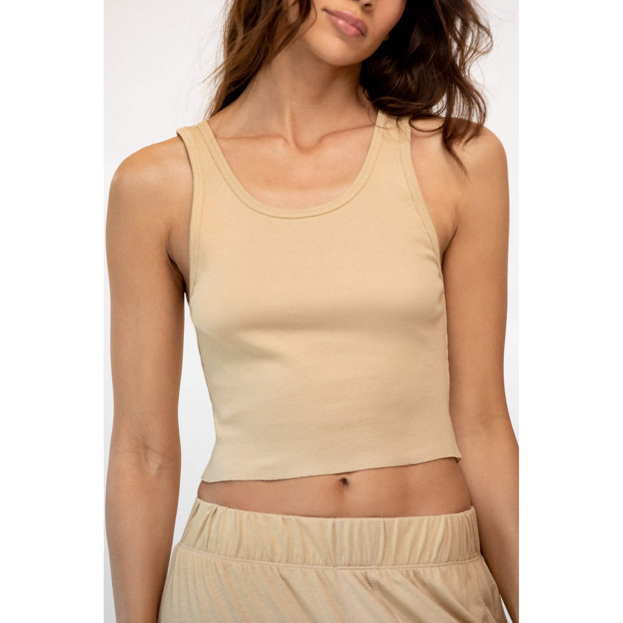 Cropped Scoop Neck Tank | Sand