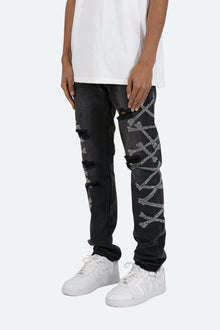 D419 Rhinestone Straight Denim | Black