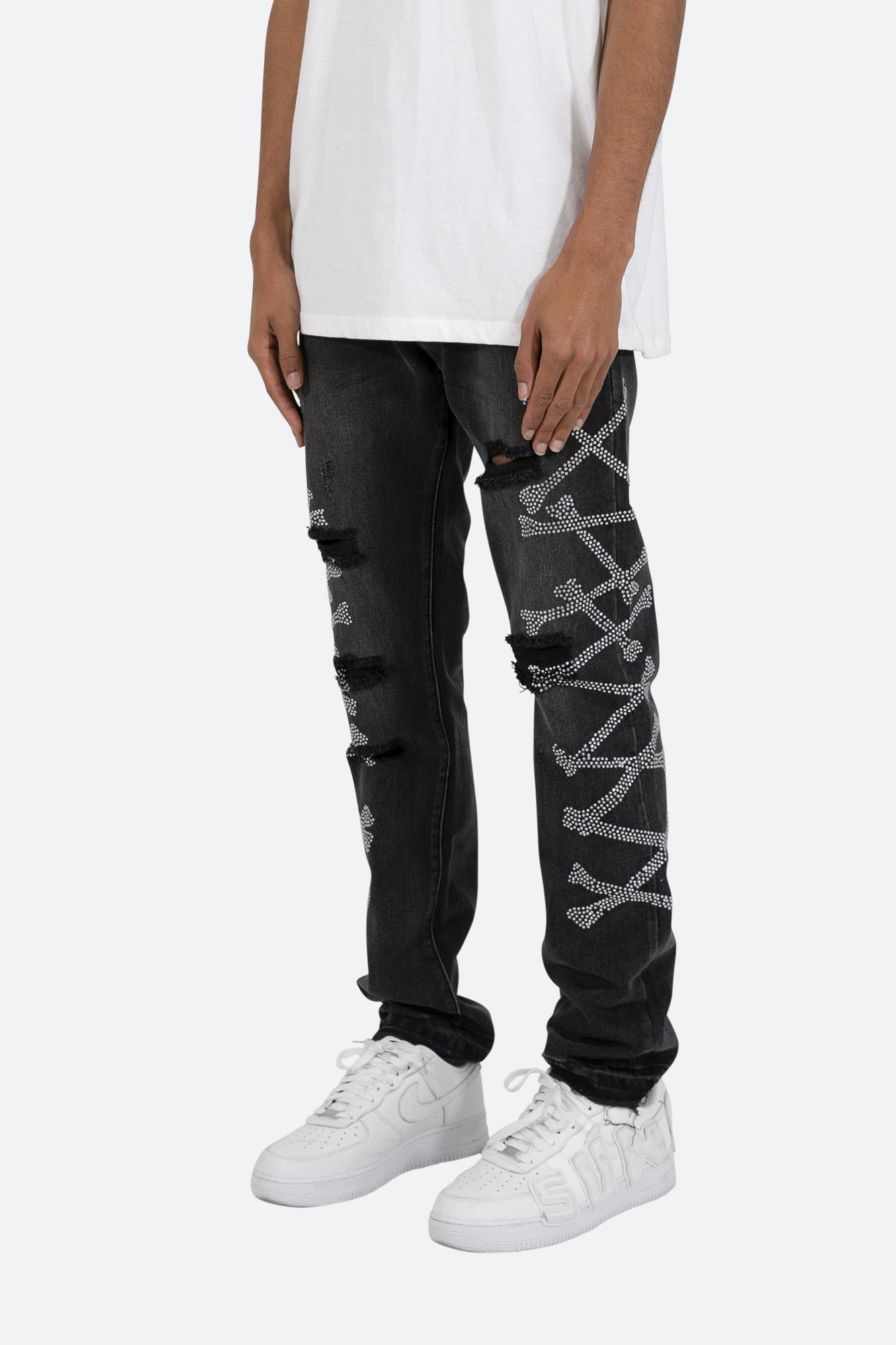 D419 Rhinestone Straight Denim | Black