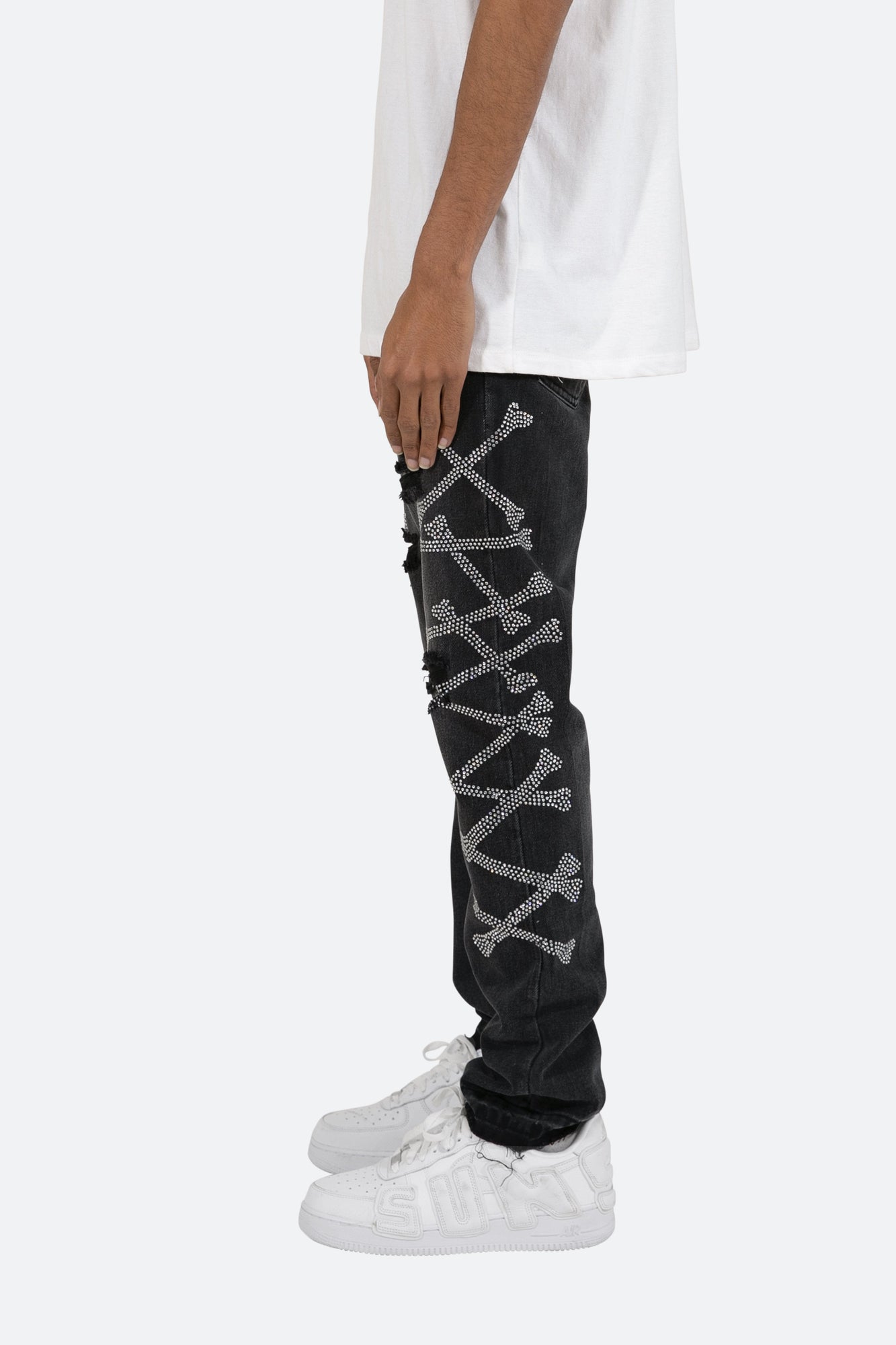 D419 Rhinestone Straight Denim | Black