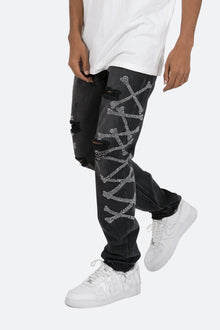 D419 Rhinestone Straight Denim | Black