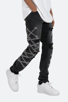 D419 Rhinestone Straight Denim | Black