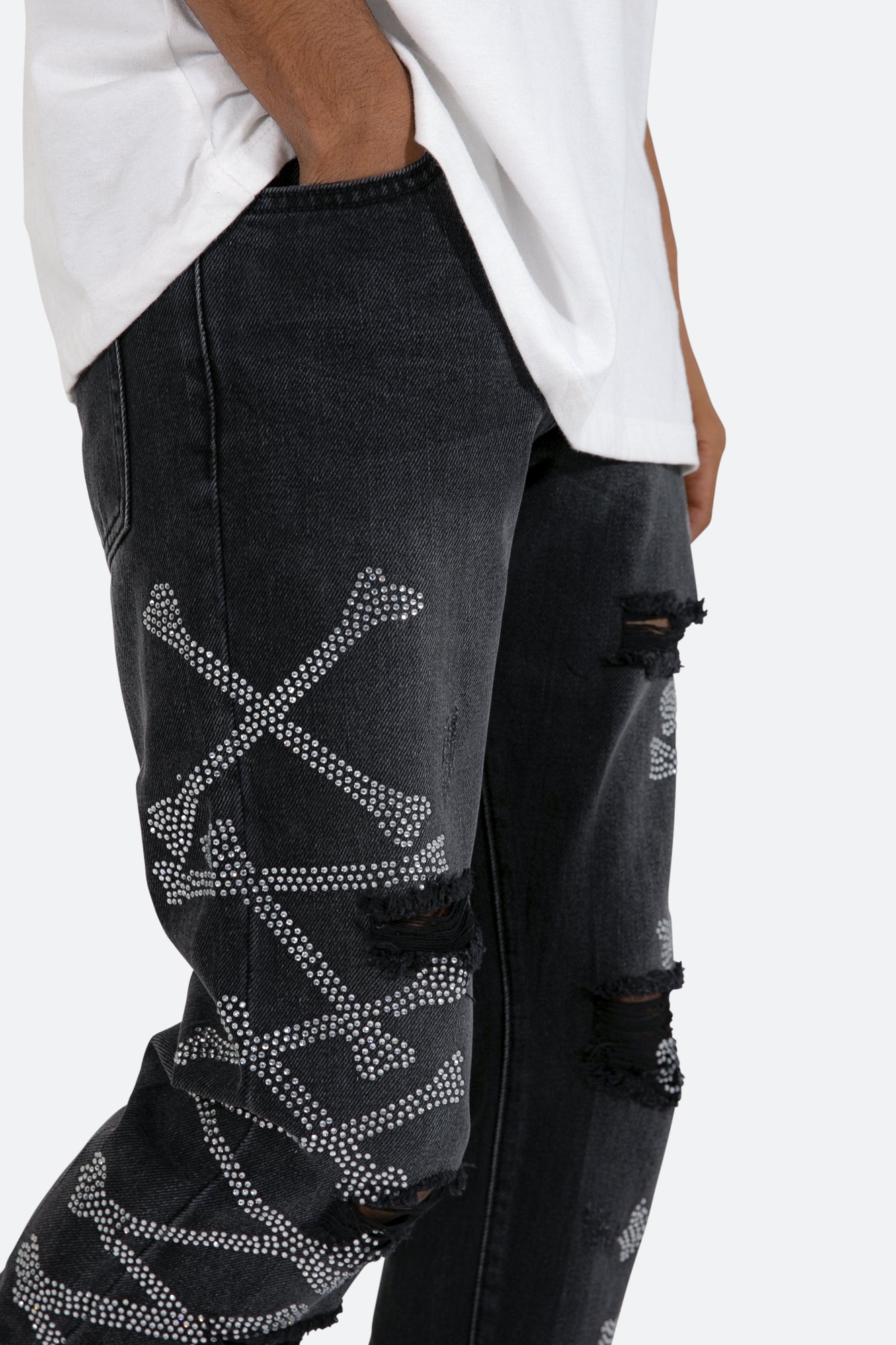 D419 Rhinestone Straight Denim | Black